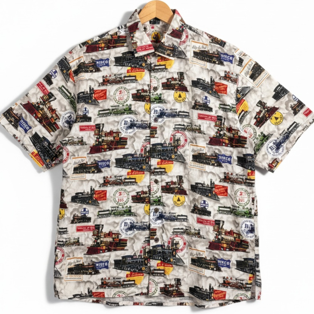 Max Boxxer Boxer USA Vintage Railroad Train Locomotive Men's XL Button Down S/S